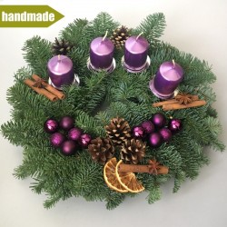 Advent Wreath of Noble Fir - round, purple
