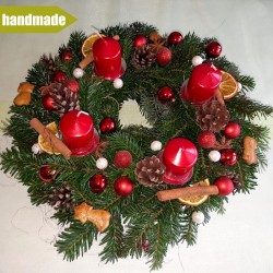 Advent Wreath of Nordmann Fir - round, red