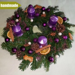 Advent Wreath of Nordmann Fir - round, purple